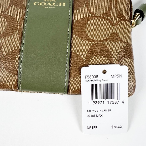 NWT Coach signature PVC Leather corner zip wristlet khaki military green - Picture 3 of 4